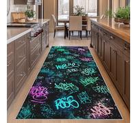 Neon Graffiti Washable Runner Rug for Hallway 60x120cm, Abstract Teen Graffiti Game Carpet Runners Hallways Indoor Entrance Kitchen Bedroom Bedside, Soft Thin Non Slip for Home Decor RbE46