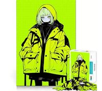 Neon Green Anime Girl 1000 Piece Jigsaw Puzzles for Adults Teenagers Brain Skill Group Joy Exact Edge Stylish Gift (50x75cm)