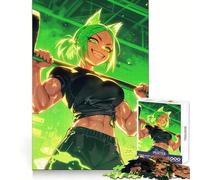 Neon Green Anime Girl Gym Jigsaw Puzzles for Adults 1000 Pieces Reason Skill Toy Tension Relief Exact Cut Cherished Gift (50x75cm)