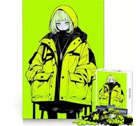Neon Green Anime Girl Jigsaw Puzzle for Teenagers 1000 Pieces Solid Logic Toy Relaxing Fun Precision Cut Heartfelt Gift (38x26cm)