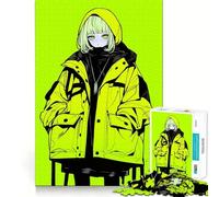 Neon Green Anime Girl Jigsaw Puzzle for Teenagers 1000 Pieces Solid Logic Toy Relaxing Fun Precision Cut Heartfelt Gift (38x26cm)