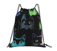 Neon Green Blue Purple Cat Cinch Sack Pack Unisex String Backpack Lightweight Gym Bag For Travel Hiking Yoga 36X42Cm