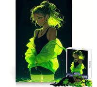 Neon Green Glow Anime Girl 1000 Pieces Jigsaws Adults Puzzles Gifts Improve Memory Quiet Calm Sharp Edge Artistic Gift (50x75cm)