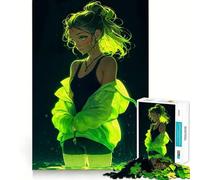 Neon Green Glow Anime Girl 1000 Pieces Jigsaws Adults Puzzles Gifts Improve Memory Quiet Calm Sharp Edge Artistic Gift (50x75cm)