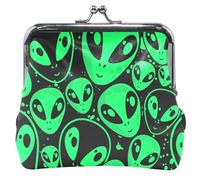 Neon Green Leather Wallet Personalized Stylish Alien Women Girls Kiss Closure Chic Alien Neon Green OneSize, Chic Alien Neon Green, OneSize, Classic