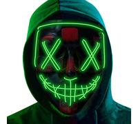 (Neon Green) LED Purge Mask 3 Light Modes Scary Spooky Halloween Fancy Costume Party Prop UK