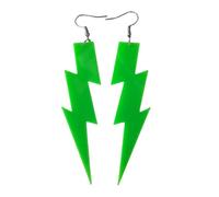 Neon Green Lightning Bolt Dangle Earrings - Lightweight Acrylic Statement Drop Earrings, Edgy 80s/90s Retro Fashion Jewelry for Daily & Party Wear