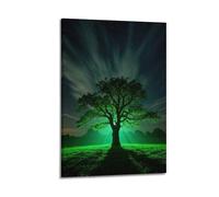 Neon Green Night Tree Sci Fi Starry Grass Nature Landscape Decorative Painting Canvas Wall Posters And Modern Family Bedroom Decor 12x18inch(30x45cm)