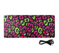 Neon Green Pink Leopard Pattern Leather Heated Gaming Mouse Pad 31.5 x 13 in Non Slip Desk Pads for Laptop Desk Gaming Accessories
