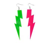 Neon Green Pink Lightning Bolt Earrings - 80s 90s Retro Acrylic Dangle Drop Earrings, Lightweight Statement Jewelry for Women, Halloween Costume Party Accessories