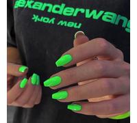 Neon Green Press on Nails Medium Coffin Fake Nails Press ons, KXAMELIE False Nail Medium Length Glue on Nails Natural Thick Long Acrylic Nail Coffin 24Pcs for Women