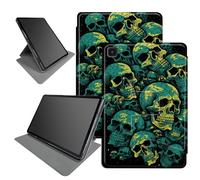 Neon Green Skull Case for Samsung Galaxy Tab A7 Lite 8.7 inch 2021 Release (Model: SM-T220/T225/T227), 360 Degree Rotating Folding Stand Multiple Viewing Angles Case with Auto Sleep/Wake