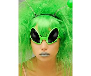 Neon Green Space Alien Glasses