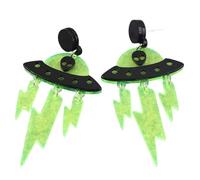 Neon Green UFO Alien Spaceship Halloween Earrings for Women Funny Lightning Bolt Tassel Long Drop Earring Jewelry Gifts