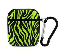 Neon Green Zebra Pattern Compatible with Airpod 1/2 Case PC Scratch-Resistant Drop-Proof Protective Cover with Keychain Black-style