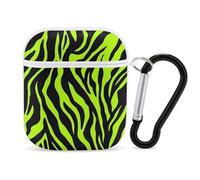 Neon Green Zebra Pattern Compatible with Airpod 1/2 Case PC Scratch-Resistant Drop-Proof Protective Cover with Keychain White-style