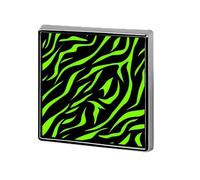 Neon Green Zebra Skin Badge Pin Brooch Square Shape Button Aluminum Decor for Backpacks Hats 0.7 Inch