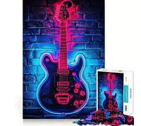 Neon Guitar Wall Art Teenagers Puzzles 1000 Piece Jigsaws Smart Game Calming Play Pattern Assembly Lovely Present (50x75cm)