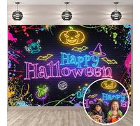 Neon Halloween Backdrop Halloween Bats Trick or Treat Spider Web Horror Pumpkin Kids Children Hallowmas Photography Background Decorations Photo Booth Studio Prop (5X3FT(150X90CM))