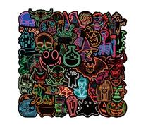Neon Halloween Stickers | Neon Temporary Stickers | Decorative Neonn Light Sticker 50x | Halloween Party Decorations Sticker | Waterproof Water Bottle Decals for Goodie Bag Fillers