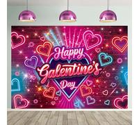 Neon Happy Galentine's Day Banner Backdrop 10x8FT Colorful Galentines Day Party Decorations Background Red Pink Galentine Girls Party Decorations Supplies Photo Props