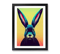 Neon Hare No.3 Framed Print | A2 Black Framed Wall Art | Ready to Hang | Modern Animal Picture | Living Room Bedroom Lounge Office