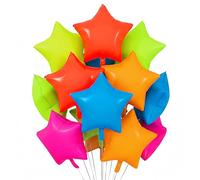 Neon Heart Balloons, 12 Pcs Rainbow Colorful Star Shape Foil Balloon, 19 Inch Hot Pink Blue Green Yellow Red Orange Glow Pentagram Helium Balloon for Birthday 80s 90s Retro Disco Music Neon Party