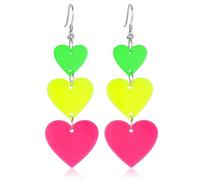 Neon Heart Earring 1 Pair Candy Color Acrylic 80s Neon Earrings for Women Colorful Lightning Hoop Stud Earrings Pendant for 80 s 90s Outfit Glow Party 80s Accessories Jewelry - Pink Yellow Green
