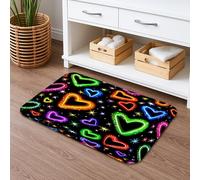 Neon Heart Quick Dry Bath Mat, Colorful Love Pattern Absorbent Non Slip Shower Mat, Valentine's Day Flannel Washable Bath Rugs for Bathroom 16x24 Inch