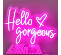 Neon Hello gorgeous Signs LED Decorative Pink Neon Lights for Girls Bedroom Dorm Decor,Home Party Wall Decor,Birthday Gifts,USB Powered,Equipped with Dimmable Switch(Pink Hello White Heart,17x10in)