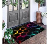 Neon Hexagon Door Mats Indoor Absorbent, Non-Slip Cyberpunk Style Indoor Door Mat For Back & Front Door, Low Profile Dirt Trapping Doormat Entrance Rugs With Rubber Backed, 80X120Cm, Multicolor