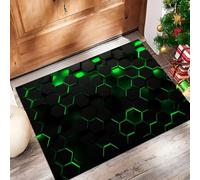 Neon Hexagon Door Mats Indoor Doormat Washable For Pets Door Matts Duty Non-Slip Entrance Mat Super Absorbent Front Doormat, Sci-Fi Geometry For Kitchen Bathroom Green, 40 X 60 Cm