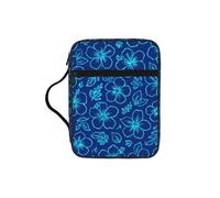 Neon Hibiscus Pattern Bible Cover Case with Handle, Water-Resistant Oxford Fabric Bible Bag Organizer with Zipper Pockets for Church