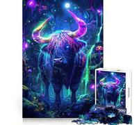 Neon Highland Cow in Forest Puzzles for Teenagers 1000 Pieces Brain Workout Toy Cozy Relax Image Assembly Warm Surprise (50x75cm)