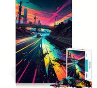 Neon Highway Jigsaw Puzzle for Adults 1000 Pieces Mind Play Relaxing Fun Clean Edge Art Collection Piece (38x52cm)