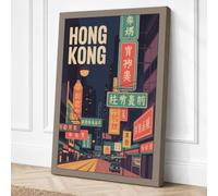 Neon Hong Kong Retro Canvas Wall Art Print 24x16 Inch | Ready to Hang, Gallery Wrapped, Fade-Resistant Inks, Securely Packaged, UK Made