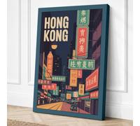 Neon Hong Kong Retro Canvas Wall Art Print 36x24 Inch (91 x 61 cm)