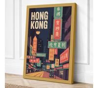 Neon Hong Kong Retro Canvas Wall Art Print 36x24 Inch (91 x 61 cm)