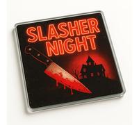 Neon Horror Vibes Acrylic Coaster Gift for Halloween - Retro Slasher Night Design with Classic Movie Icons