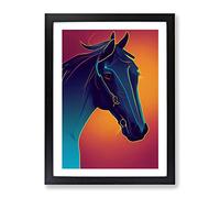 Neon Horse Framed Print | A3 Black Framed Wall Art | Ready to Hang | Modern Animal Picture | Living Room Bedroom Lounge Office