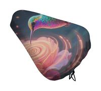 Neon Hummingbird Spiral Flower Bike Seat Cushion Waterproof Bicycle Seat Cover with Drawstring Comfort Dustproof Rain Proof Protection Bike Seat for Outdoor Most Bicycles Mountain Road Bikes