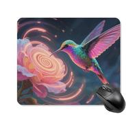 Neon Hummingbird Spiral Flower Mouse Pad Cute Square Mouse Mat Leather Non-Slip Rubber Base Mousepad Waterproof Computer Mouses Pad for Laptop Wireless Mouses Keyboard Home Office 25 * 30cm