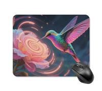 Neon Hummingbird Spiral Flower Mouse Pad Cute Square Mouse Mat Leather Non-Slip Rubber Base Mousepad Waterproof Computer Mouses Pad for Laptop Wireless Mouses Keyboard Home Office 20 * 25cm