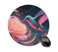 Neon Hummingbird Spiral Flower Mouse Pad Round Mouse Mat Leather Non-Slip Rubber Base Mousepad Waterproof Computer Mouses Pad for Laptop Wireless Mouses Keyboard Home Office