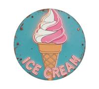 Neon Ice Cream Cone, Sweet Treats Decor Retro Round Tin Metal Sign, Vintage Wall Decor for Home Bar, Cafe, Metal Poster 8x8 Inch