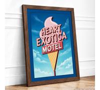 Neon Ice Cream Dreams Vintage Framed Wall Art Print A4 (29.7×21cm) Walnut, Wall Decor for Living Room, Bedroom, Office & Home, Ready to Hang, Art Gift