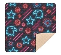 Neon Independence Day Pattern Large Non-Slip Baby Activity Play Mat for Indoor Outdoor Comfortable Baby Kick Crawling Mat for Baby Toddler Infant, 50'' x 50''
