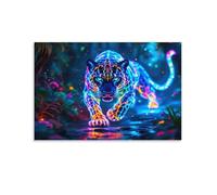 Neon Jaguar Jungle,1000-piece puzzle,Classic Jigsaw Puzzle DIY Set Paper Toy Unique Gift Home Decor,38x52cm