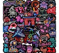 Neon Japanese Stickers 50 Pcs Waterproof Funny Cute Japanese Culture Sticker for Water Bottle Computer Laptop Skateboard Car Bike Guitar,Vinyl Trendy Cartoon Decals for Teens Adults Kids