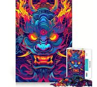 Neon Japanese Yokai Mask 1000 Piece Jigsaw Puzzles for Teenagers Memory Gain Stress Free Design Assembly Heartfelt Gift (38x52cm)